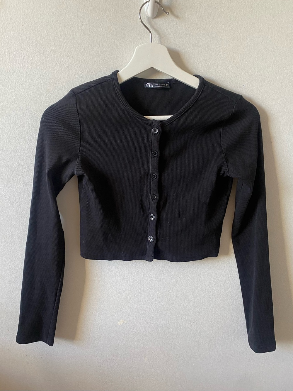 Zara Black Ribbed Cropped Cardigan - Size S